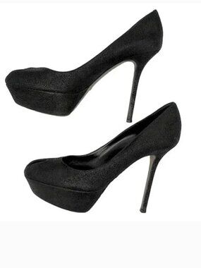 Sergio Rossi Cachet Peep Toe Textured Black Platform Stiletto Pump - Size 9